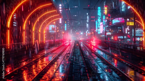 Dreamy surreal composition reminiscent of the neon-lit nights and vibrant energy of the 1980s era.