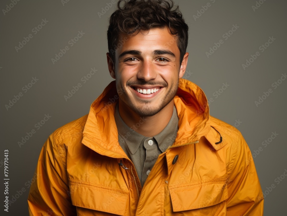 Man in Yellow Jacket Posing for Picture Man in Yellow Jacket Posing for Picture