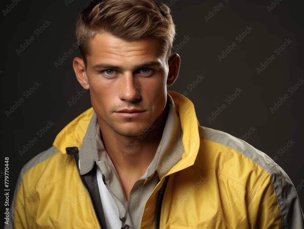 Man in Yellow Jacket Posing for Picture Man in Yellow Jacket Posing for Picture