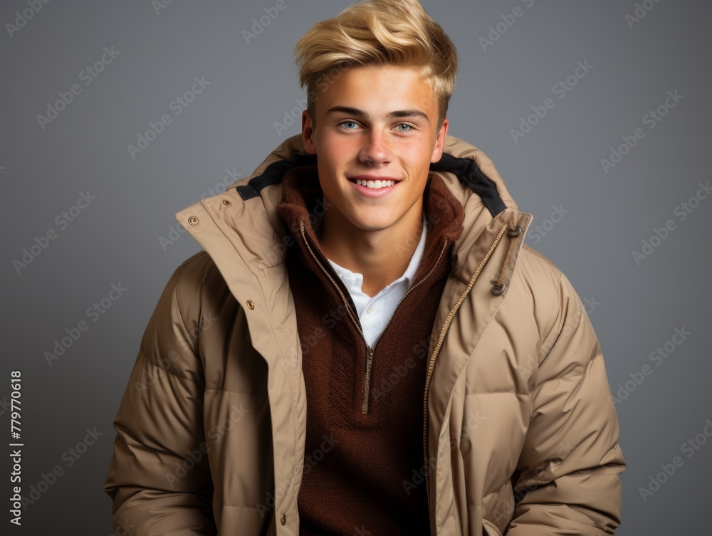 Young Man in Jacket Posing for a Picture Young Man in Jacket Posing for a Picture