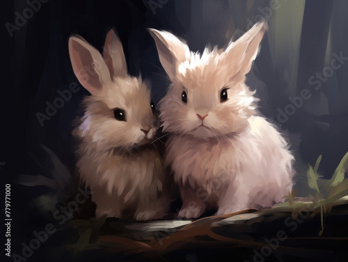 Two rabbits. Digital art.