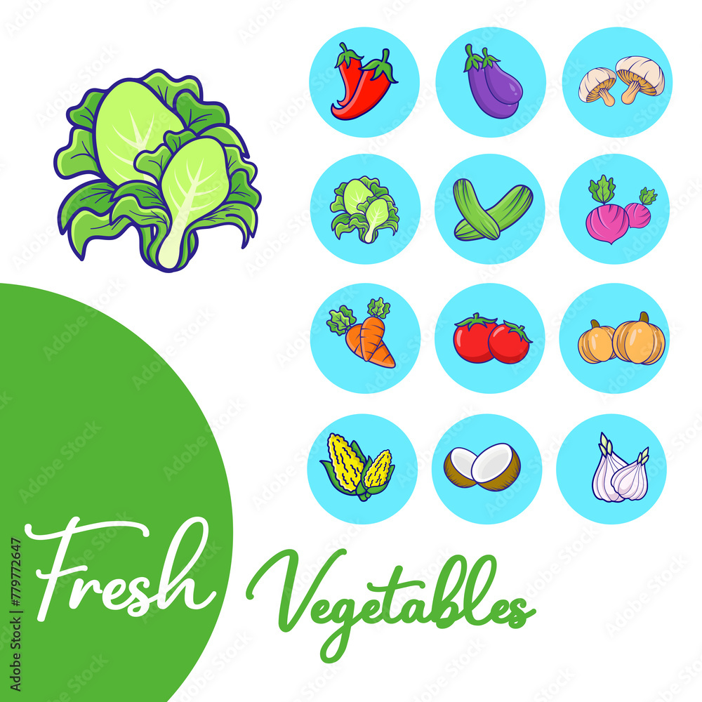 illustrations of various fresh vegetables and fruit
