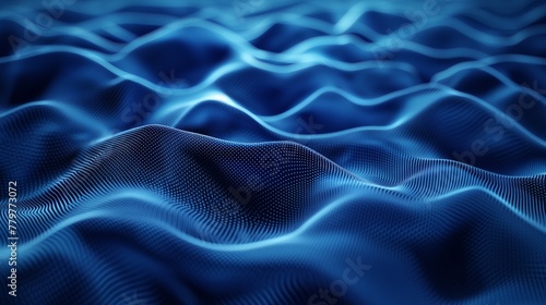 Blue digital background with a network of dots and lines forming an abstract geometric pattern, representing technology or data connection.