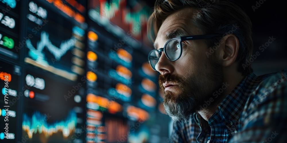Focused Financial Analyst Scrutinizing Market Data for Investment Opportunities Focused Financial Analyst Scrutinizing Market Data for Investment Opportunities