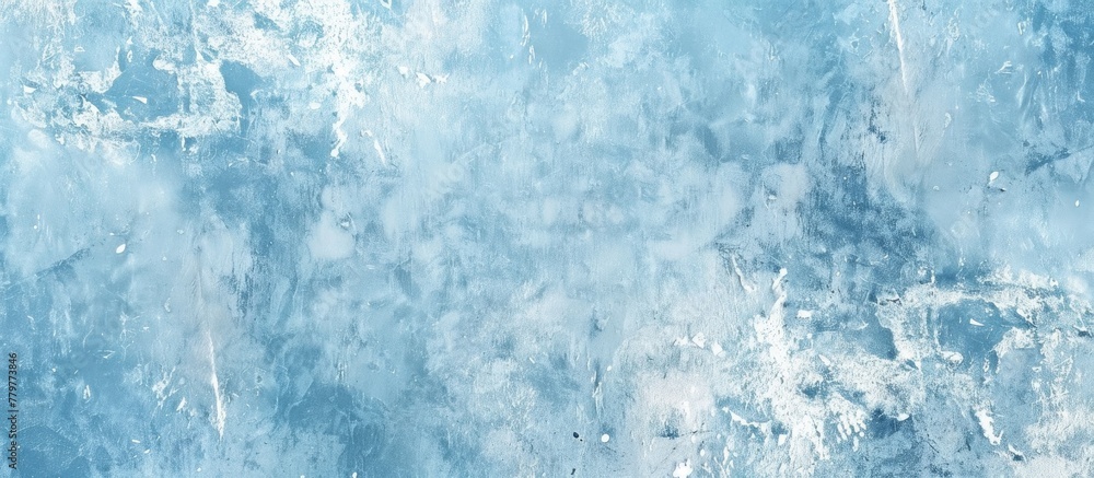 Close up of a frozen water texture resembling a blue and white marble pattern, showcasing the natural landscape of an ice cap with cumulus clouds and electric blue hues, typical of glacial landforms