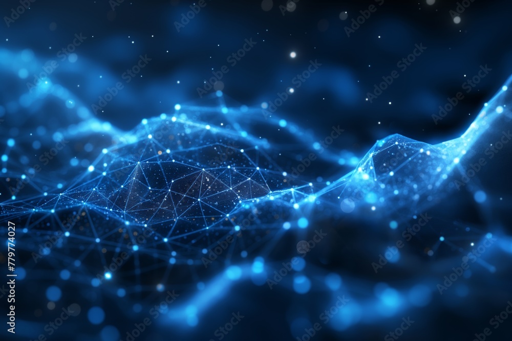 Blue digital background with a network of dots and lines forming an abstract geometric pattern, representing technology or data connection. Blue digital background with a network of dots and lines forming an abstract geometric pattern, representing technology or data connection.