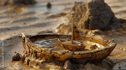 Timetraveling vessel in a sandglass, an imaginative closeup journey ,3DCG,clean sharp focus photo