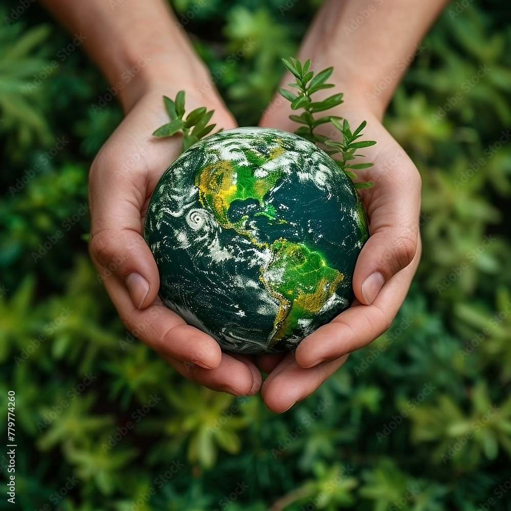 Hands cradling a green, vibrant Earth, a powerful symbol to inspire action and commitment to saving our planet Hands cradling a green, vibrant Earth, a powerful symbol to inspire action and commitment to saving our planet