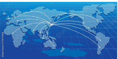 Digital map of Asia Japan global network business data transfer telecommunication connectivity cyber technology business exchange information vector illustration
