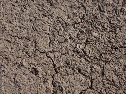 Dry cracked clay soil on the ground in the summer during the heat. Textured geometrical pattern in nature