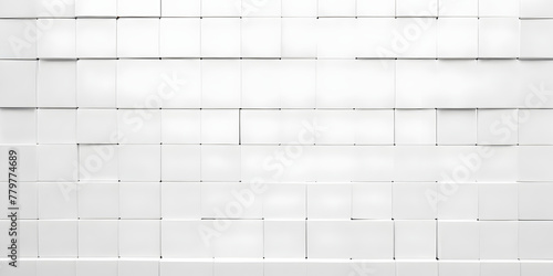 A room filled with numerous white cubes neatly stacked next to a wall, creating a striking visual contrast photo
