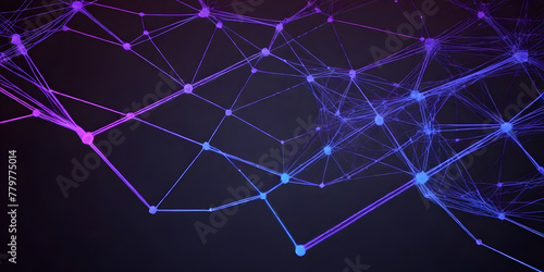Blue background with intersecting lines and dots in various sizes and arrangements. Digital Technology Concept