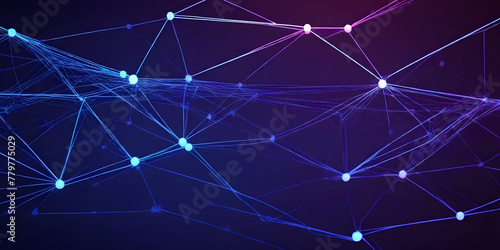 Blue background with intersecting lines and dots in various sizes and arrangements. Digital Technology Concept