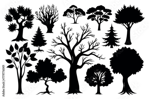 set of tree silhouettes