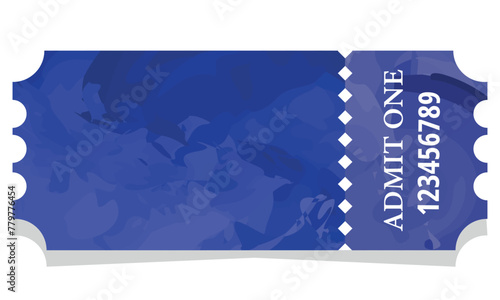 Watercolor ticket template with place for text in blue.Vector illustration