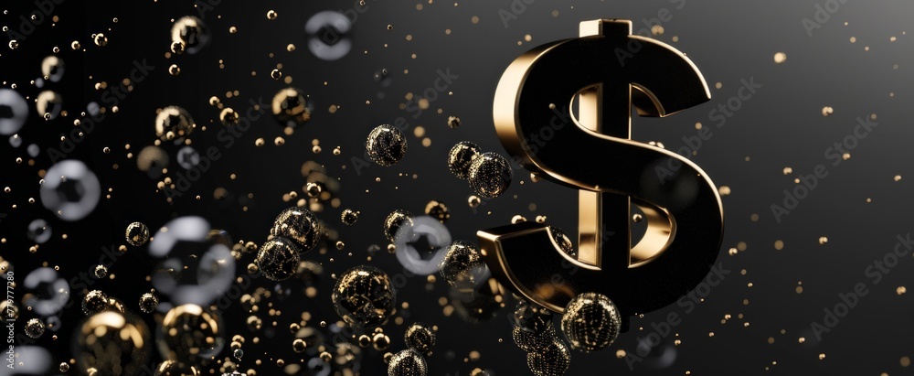 Abstract Golden Dollar Symbol with Oil Droplets Abstract Golden Dollar Symbol with Oil Droplets