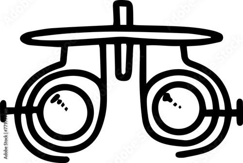 Diopter optical instrument in doodle style. Eye test frame and focus diagnosis machine. Optometrist spectacles equipment. Ophthalmologist diopter with scale of measurement. Examination for the eyes.