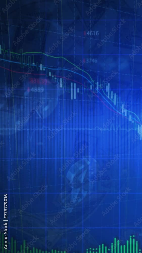 Vidéo Stock Vertical Stock Market Money Fall 4K Loop features a blue ...