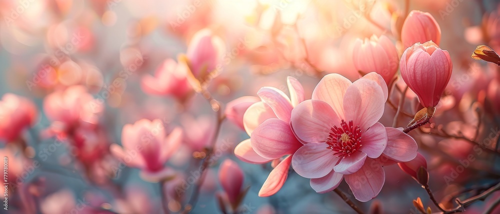 This photo uses a toning effect to make the magnolia flower stand out against the spring floral background. This photo uses a toning effect to make the magnolia flower stand out against the spring floral background.