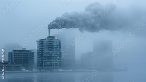 Buildings cloaked in a grey mist of pollution the air thick with the weight of unaddressed environmental concerns