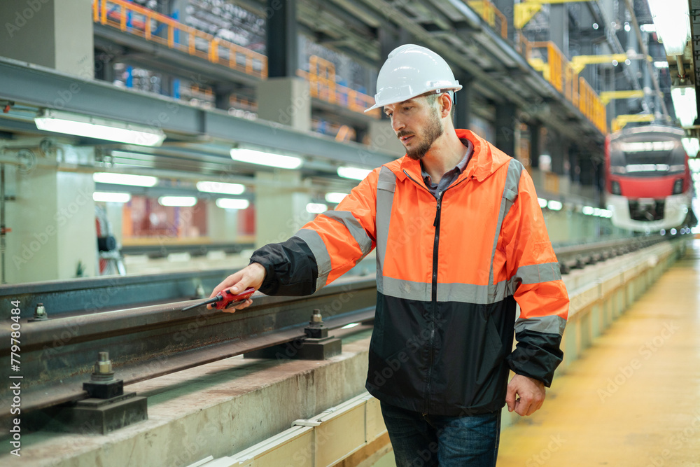 Railway maintenance engineers check readiness in the locomotive repair shop. Railway maintenance engineers check readiness in the locomotive repair shop.
