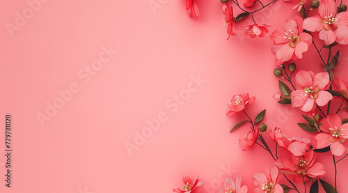 Banner image of beautiful flowers on pink background with copy space.