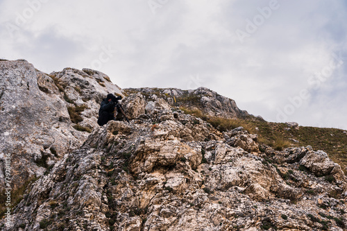 mountain landscape inside the National Parl of Gran Sasso and Monti della Laga during an autumnal and cloudy morning, L'Aquila, Italy     