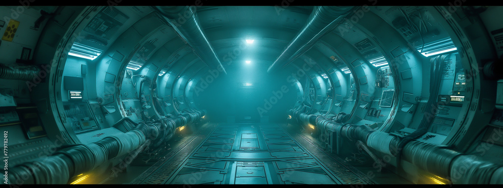 A gloomy and mysterious room of a spaceshipa
A gloomy and mysterious room of a spaceshipa