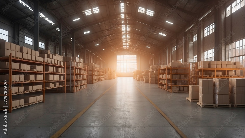 in a large warehouse with many windows on both sides of the aisle are shelves of cardboard boxes waiting to be shipped in a large warehouse with many windows on both sides of the aisle are shelves of cardboard boxes waiting to be shipped