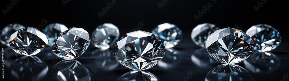 Scintillating Round Diamonds Lined on Dark Background with Bokeh Scintillating Round Diamonds Lined on Dark Background with Bokeh