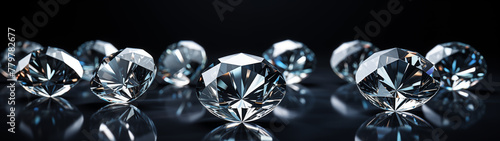 Scintillating Round Diamonds Lined on Dark Background with Bokeh photo