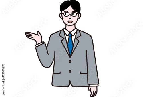 イラスト素材説明をするビジネスマンの男性　サラリーマン