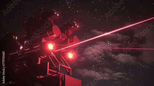 Antiaircraft laser system in action, shooting down incoming missiles with precision, night operation photo