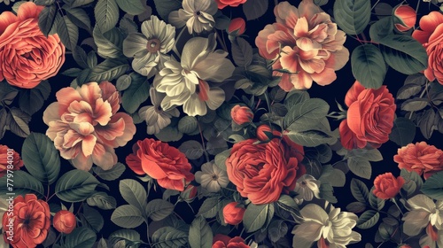 Wallpaper Mural images of Vintage Florals arranged in a seamless pattern Torontodigital.ca