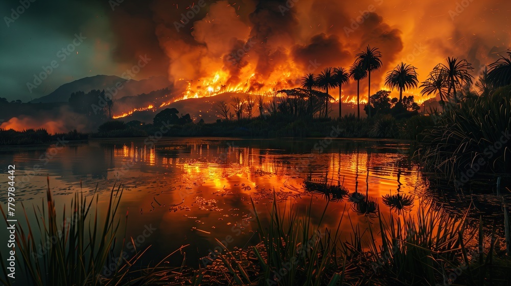 Fototapeta premium Forest fires, burning forests, mountains, and smog are spreading quickly.
