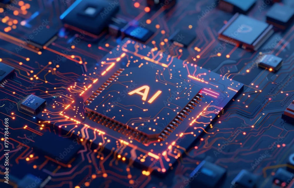 Artificial intelligence micro chip with AI text on chip Artificial intelligence micro chip with AI text on chip