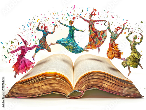 A joyful dance around an open book, capturing the harmony between education and the joy of discovery © ParinApril