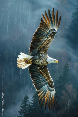 Smoke signals from a distant battle that form into majestic eagles, soaring high as symbols of freedom and vision photo