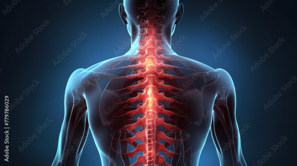 X-ray photograph Spinal pain in the shoulder region, medical illustration style - obrazy, fototapety, plakaty 