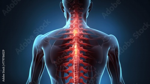 X-ray photograph Spinal pain in the shoulder region, medical illustration style