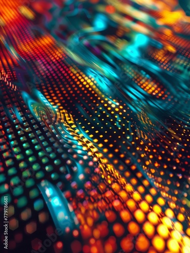 Vibrant digital neon matrix, amber  teal, abstract web photo