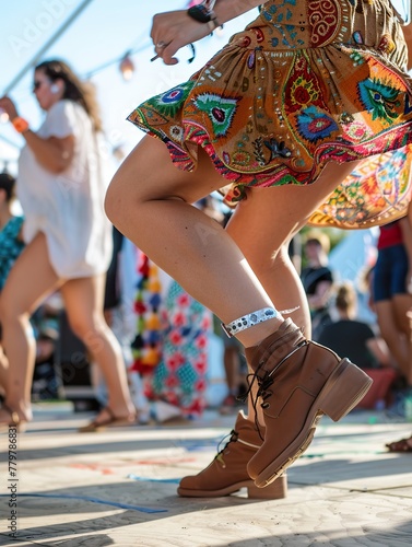 Close-up of Woman's Legs Dancing at Open-air Festival During Daylight