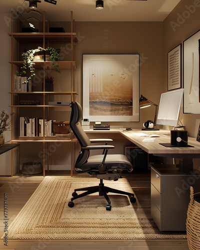 A serene office setting  where organization and mindfulness converge to foster a calm yet productive atmosphere