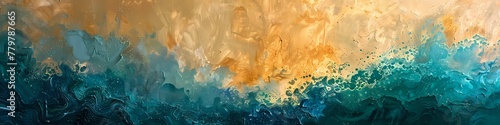 Sunlit ochre and oceanic turquoise converge, forming a radiant and soothing abstract panorama. photo