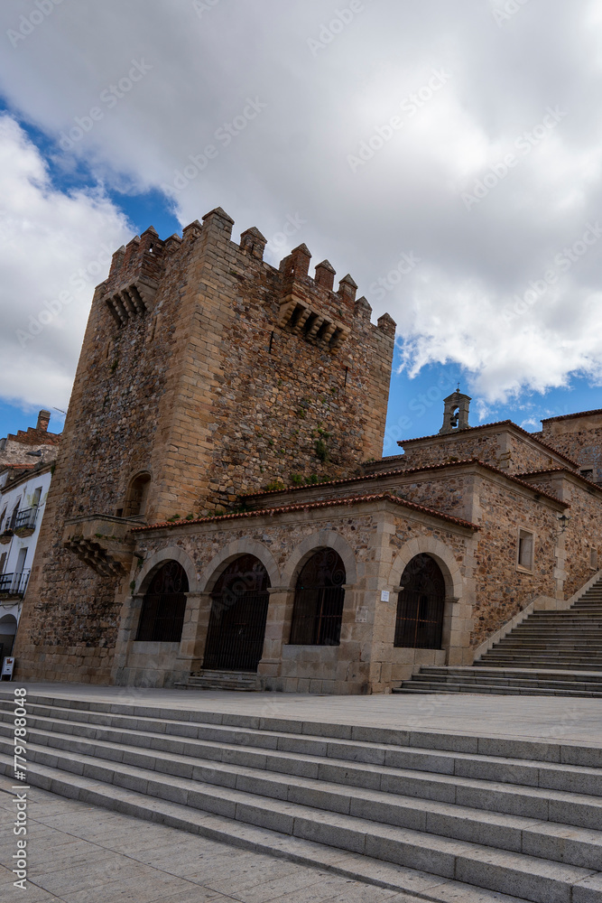 main square of caceres bujaco tower
