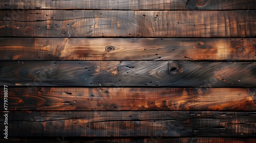 Dark burnished wooden planks with rustic texture and rich patina.