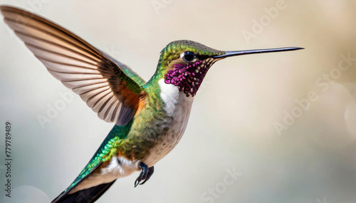 Beautiful bird hummingbird in flight on a white background. photo