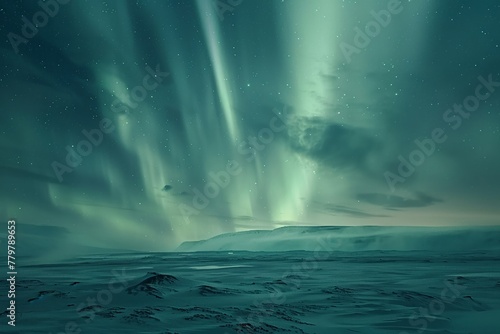 Aurora Borealis over the Icelandic tundra, a mesmerizing dance of light against the stark landscape