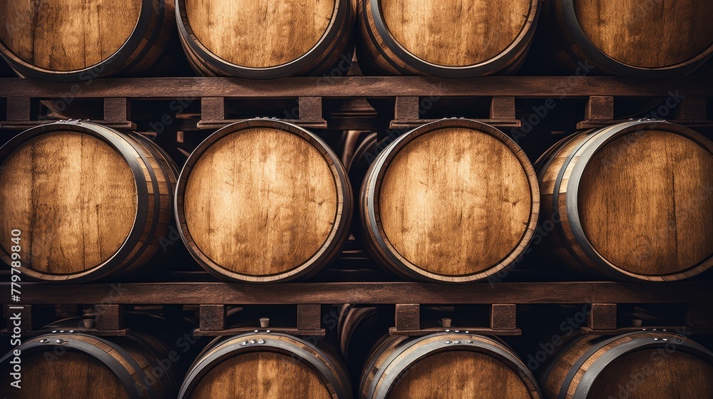 Dark wooden wine beer barrels stacked background Dark wooden wine beer barrels stacked background