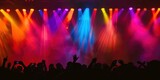People at a concert contrasted with colorful stage lights. Silhouette concept